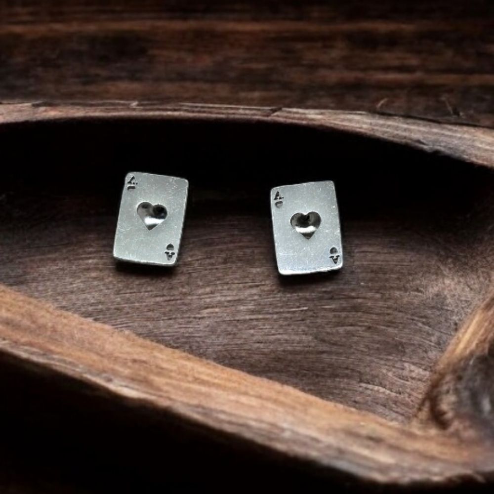 Silver Playing Card Ace of Hearts Earrings